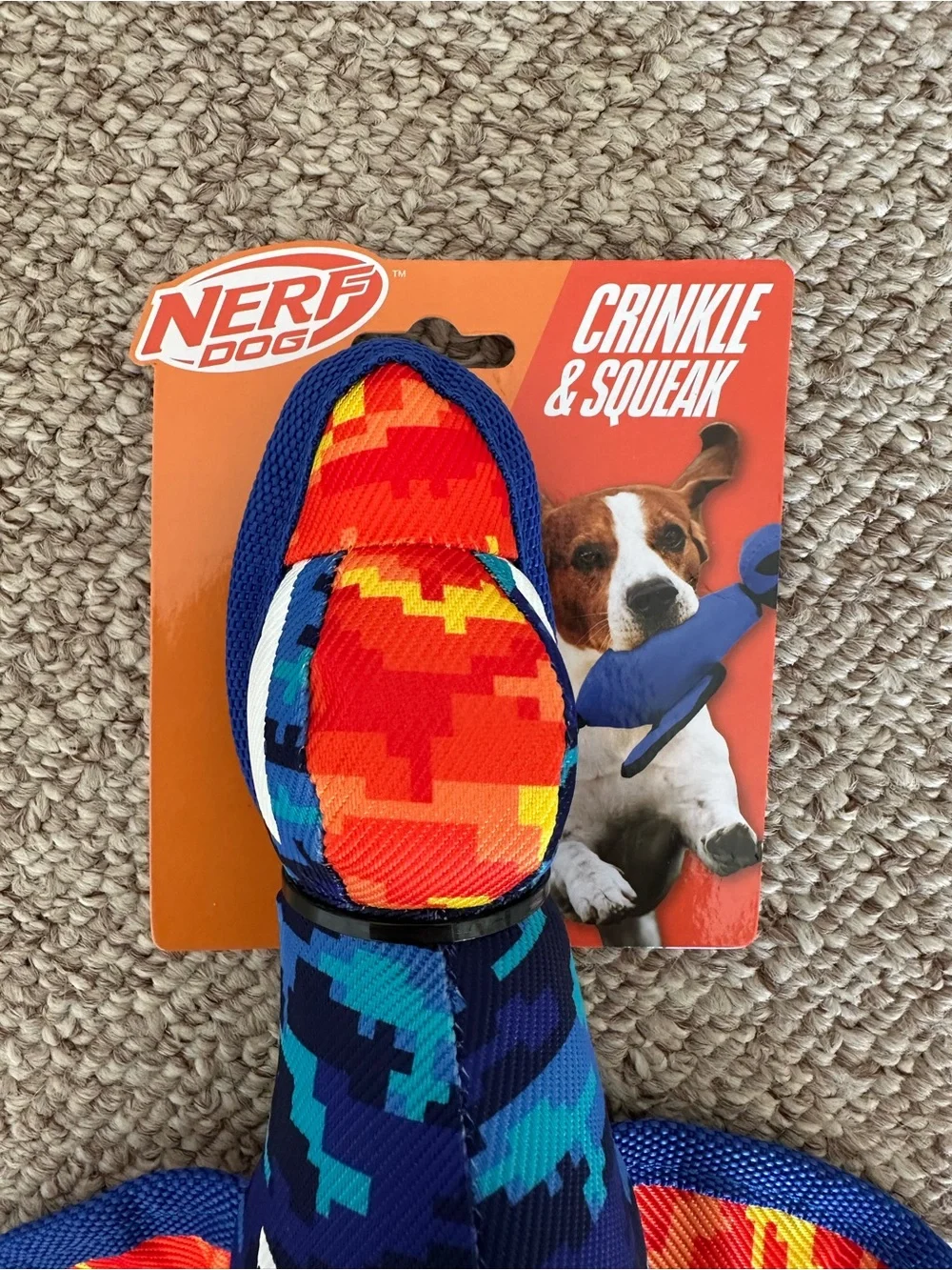 NERF Dog Blue & Orange Duck 🦆 Crinkle Squeak Plush Tug Toy